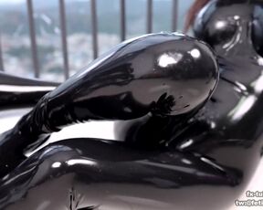 Latex lesbian rubbing and stroking orgasm