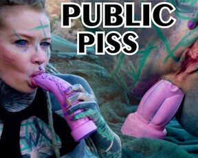 TATTOO teen PUBLIC ANAL masturbation and PISS - toy pee alternative ATM gape goth punk alt porn