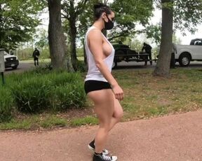 Working out at the park with lots of side boob!