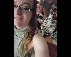 Cute trans girl redhead in sweater a teases and plays