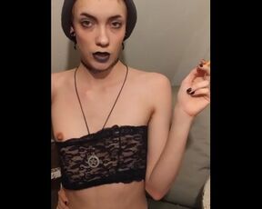 Petite Goth Smokes Cigarette and Masturbates