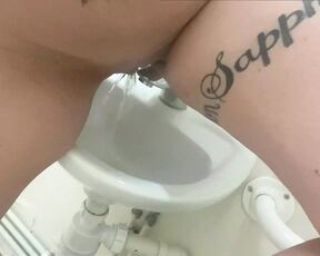 Pissing in the work sink and playing with it