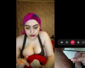 Iranian Huge Boobs Hot MILF stepmom helps stepson cum on video call, But releases orgasm herself