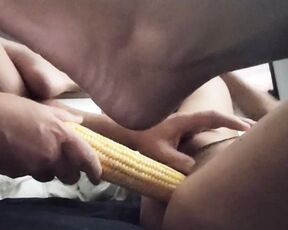 Soccer Mom takes Small Corn Cob Insertion to Cum