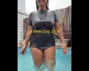 Milf goes swimming in her pool