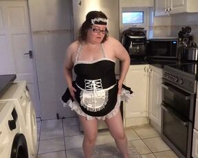 French Maid in the Kitchen Playing with Big Black Dildo