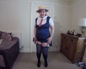 Mom wearing Schoolgirl Uniform with Stockings & Suspenders